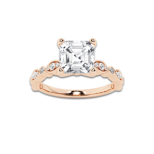1 1/5 ctw Asscher Lab Grown Diamond Engagement Ring with Marquise Shape Side Accents 14K Rose Gold, D, VVS | IGI Certified, 1 ct Center