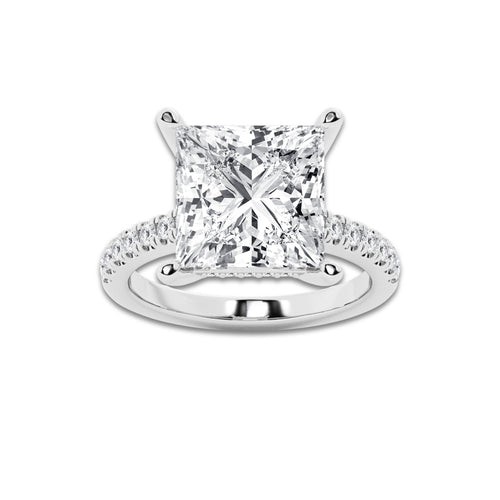 7.39 ctw Princess Lab-Grown Diamond Hidden Halo Side Stone Engagement Ring in 18K White Gold for Women | Colorless E, VS1 Clarity, IGI Certified 7.00 ct Center Diamond