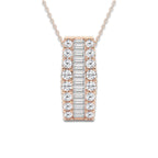 3 ctw Baguette and Round Lab Grown Diamond Pendant with Adjustable Chain 14K Rose Gold, DE, VS1