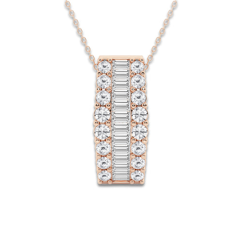 3 ctw Baguette and Round Lab Grown Diamond Pendant with Adjustable Chain 14K Rose Gold, DE, VS1