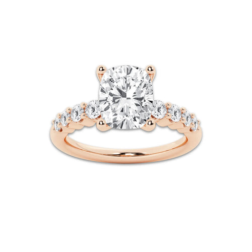 3.52 Ct Elongated Cushion Lab-Grown Diamond Half Eternity Engagement Ring in 14K Rose Gold for Female, Colorless (D), VVS1 Clarity | IGI Certified, 3.00 Ct Center Diamond