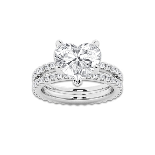 5.22 ctw Heart Lab-Grown Diamond Double Row Diamond Engagement Ring in 14K White Gold for Women | Colorless E, VS1 Clarity, IGI Certified 4.00 ct Center Diamond