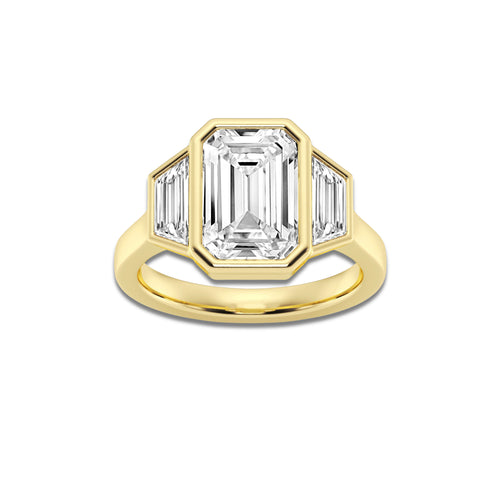 Charis 5 ctw Emerald Lab Grown Diamond Three Stone Engagement Ring 14K Yellow Gold, D, VVS | IGI Certified, 3 1/2 ct Center
