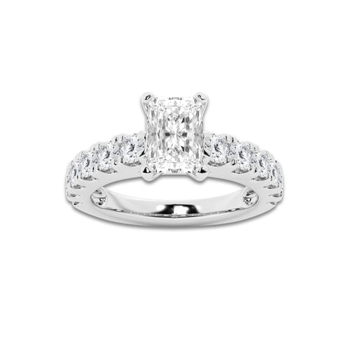 2.00 ctw Radiant Lab-Grown Diamond Split-Prong Set Side Stone Engagement Ring in Platinum for Women | Colorless D, VVS1 Clarity, IGI Certified 1.00 ct Center Diamond