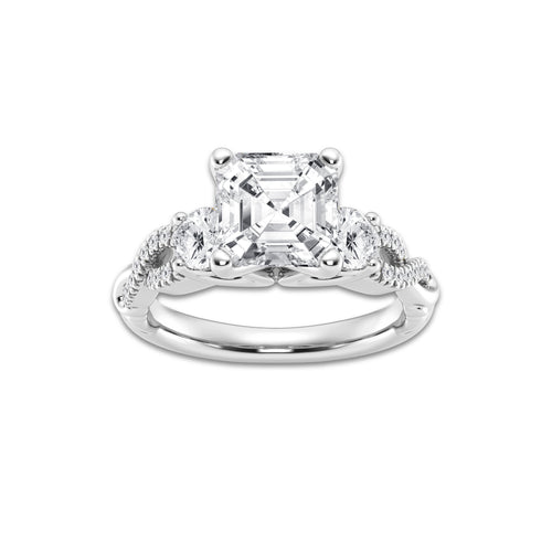 3.10 ctw Asscher Lab-Grown Diamond Side Stone Engagement Ring in Platinum for Women | Colorless E, VS1 Clarity, IGI Certified 2.50 ct Center Diamond