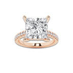 7.39 ctw Princess Lab-Grown Diamond Hidden Halo Side Stone Engagement Ring in 18K Rose Gold for Women | Colorless D, VVS1 Clarity, IGI Certified 7.00 ct Center Diamond
