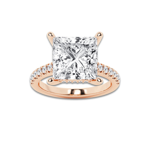 7.39 ctw Princess Lab-Grown Diamond Hidden Halo Side Stone Engagement Ring in 18K Rose Gold for Women | Colorless D, VVS1 Clarity, IGI Certified 7.00 ct Center Diamond