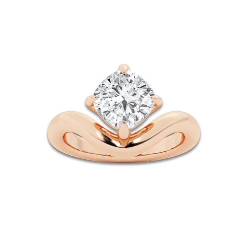 3 ctw Cushion Lab Grown Diamond Curve Ring 14K Rose Gold, E, VS1 | IGI Certified, 3 ct Center