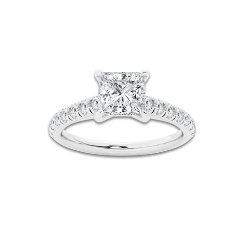 1.39 ctw Princess Lab-Grown Diamond Pave Engagement Ring in 14K White Gold for Women | D Color, VVS1 Clarity, IGI Certified 1.00 ct Center Diamond