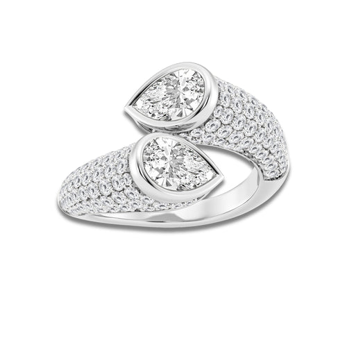3 1/2 ctw Pear Lab Grown Diamond Pave Bypass Ring Platinum, E, VS1