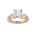 2.25 ctw Asscher Lab-Grown Diamond Three Stone Double Row Engagement Ring in 14K Rose Gold for Women | D Color, VVS1 Clarity, IGI Certified 1.50 ct Center Diamond
