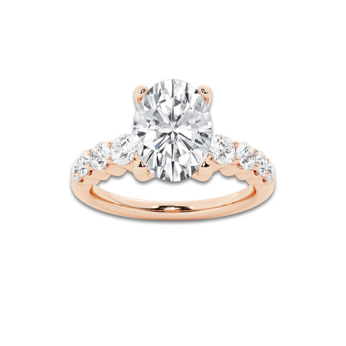 2.04 Ct Oval Lab-Grown Diamond Half Eternity Engagement Ring in 14K Rose Gold for Female, Colorless (E), VS1 Clarity | IGI Certified, 1.50 Ct Center Diamond