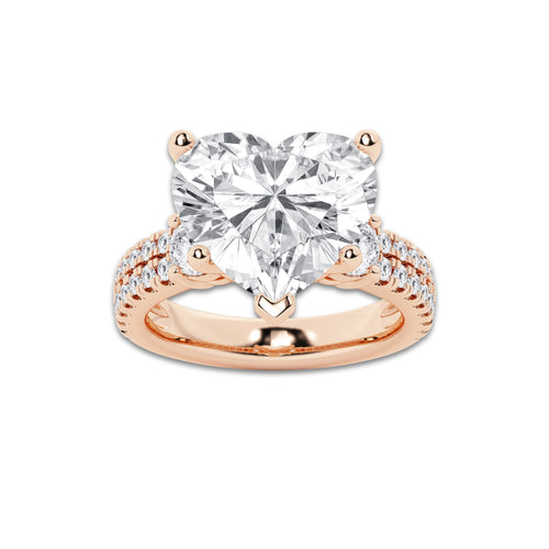 8.96 ctw Heart Lab-Grown Diamond Three Stone Double Row Engagement Ring in 14K Rose Gold for Women | D Color, VVS1 Clarity, IGI Certified 8.00 ct Center Diamond