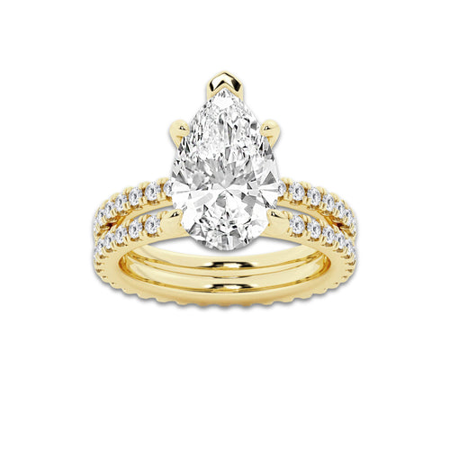 5.22 ctw Pear Lab-Grown Diamond Double Row Diamond Engagement Ring in 14K Yellow Gold for Women | Colorless E, VS1 Clarity, IGI Certified 4.00 ct Center Diamond