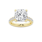 7.55 ctw Cushion Lab-Grown Diamond Pave Engagement Ring in 14K Yellow Gold for Women | D Color, VVS1 Clarity, IGI Certified 7.00 ct Center Diamond