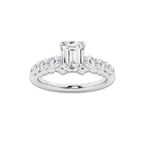1.54 Ct Emerald Lab-Grown Diamond Half Eternity Engagement Ring in Platinum for Female, Colorless (E), VS1 Clarity | IGI Certified, 1.00 Ct Center Diamond