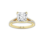 2.33 ctw Asscher Lab-Grown Diamond Split Shank Side Stone Engagement Ring in 14K Yellow Gold for Women | Colorless E, VS1 Clarity, IGI Certified 2.00 ct Center Diamond