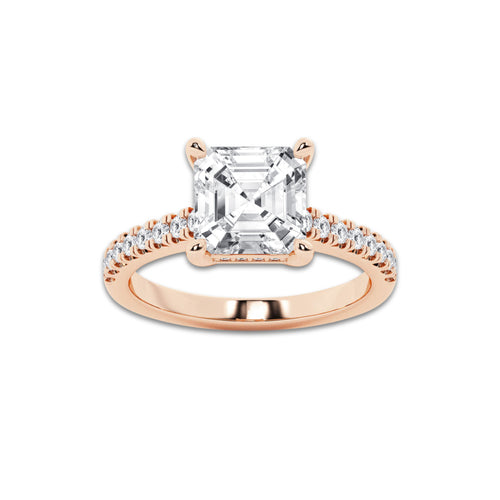 3.28 ctw Asscher Lab-Grown Diamond Hidden Halo Side Stone Engagement Ring in 18K Rose Gold for Women | Colorless D, VVS1 Clarity, IGI Certified 3.00 ct Center Diamond