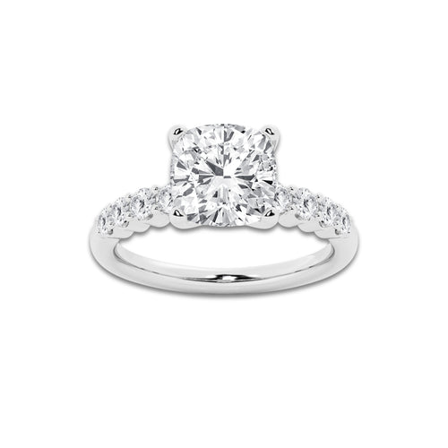4.16 Ct Cushion Lab-Grown Diamond Half Eternity Engagement Ring in Platinum for Female, Colorless (E), VS1 Clarity | IGI Certified, 3.50 Ct Center Diamond