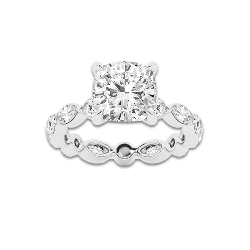 4 5/8 ctw Cushion Lab Grown Diamond Solitaire Alternating Round and Marquise Eternity Engagement Ring Platinum, D, VVS | 3 ct Center
