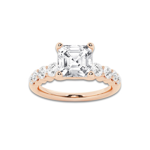 3.54 ctw Asscher Lab-Grown Diamond Side Stone Engagement Ring in 14K Rose Gold for Women | Colorless E, VS1 Clarity, IGI Certified 3.00 Ct Center Diamond