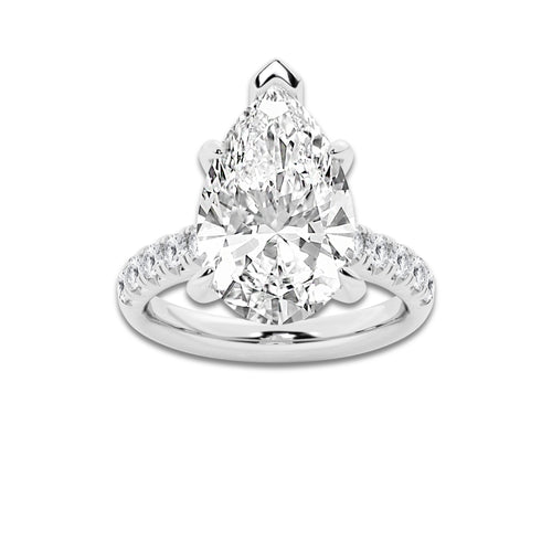 7.55 ctw Pear Lab-Grown Diamond Pave Engagement Ring in 14K White Gold for Women | E Color, VS1 Clarity, IGI Certified 7.00 ct Center Diamond