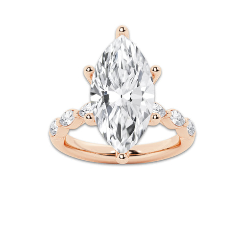 7.48 ctw Marquise Lab-Grown Diamond Marquise Side Stone Engagement Ring in 14K Rose Gold for Women | Colorless E, VS1 Clarity, IGI Certified 7.00 ct Center Diamond