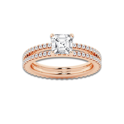 Maya 1 3/4 ctw Asscher Lab Grown Diamond Split Double Band Eternity Engagement Ring 14K Rose Gold, D, VVS | IGI Certified, 1 ct Center
