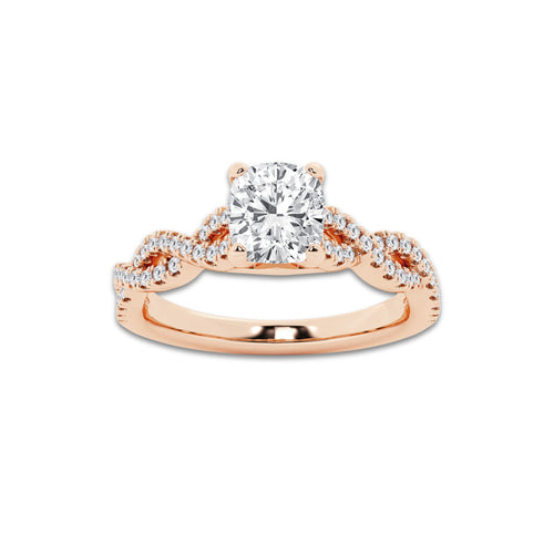 1.00 ctw Cushion Lab-Grown Diamond Twisted Shank Engagement Ring in 14K Rose Gold for Women | E Color, VS1 Clarity, Not Certified 0.75 ct Center Diamond