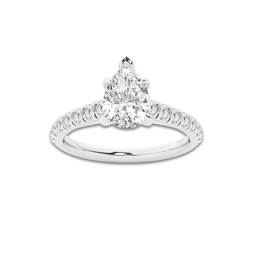 1.39 ctw Pear Lab-Grown Diamond Pave Engagement Ring in 14K White Gold for Women | D Color, VVS1 Clarity, IGI Certified 1.00 ct Center Diamond