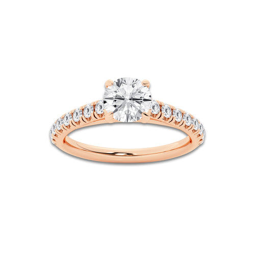 1.14 ctw Round Lab-Grown Diamond Pave Engagement Ring in 14K Rose Gold for Women | E Color, VS1 Clarity, IGI Certified 0.75 ct Center Diamond