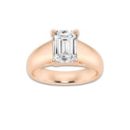2 1/2 ctw Emerald Lab Grown Diamond Wide Shank Solitaire Engagement Ring 14K Rose Gold, E, VS1 | 2 1/2 ct Center