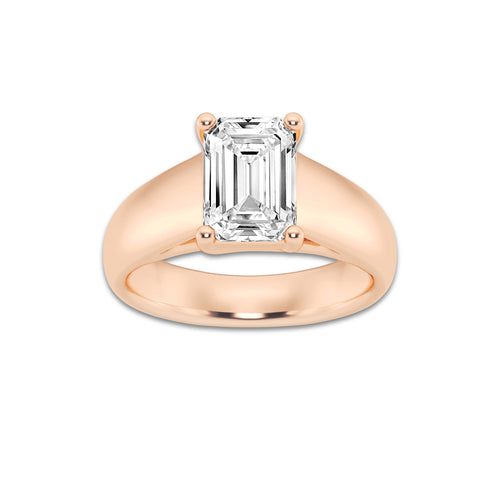 2 1/2 ctw Emerald Lab Grown Diamond Wide Shank Solitaire Engagement Ring 14K Rose Gold, E, VS1 | 2 1/2 ct Center