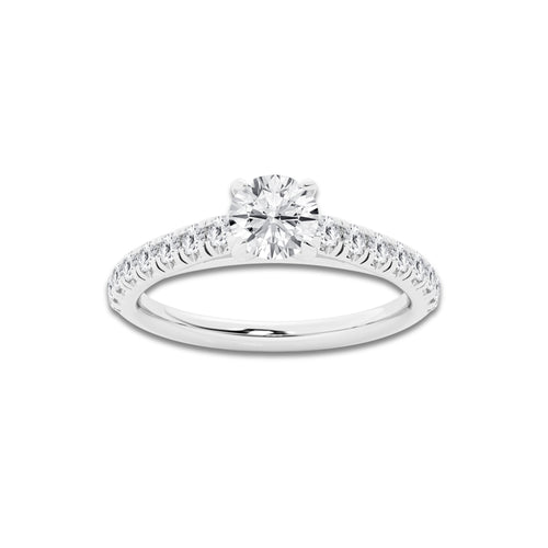 1.39 ctw Round Lab-Grown Diamond Pave Engagement Ring in Platinum for Women | E Color, VS1 Clarity, IGI Certified 1.00 ct Center Diamond