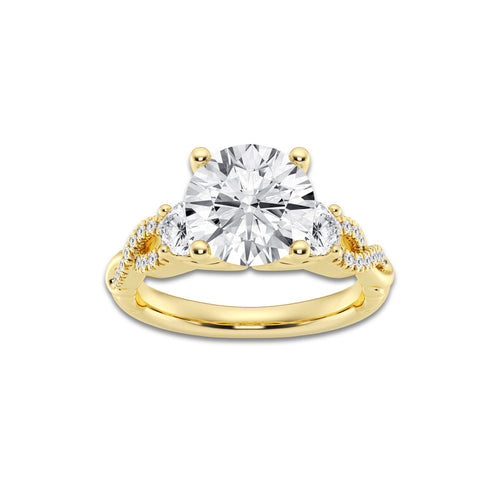 3.60 ctw Round Lab-Grown Diamond Side Stone Engagement Ring in 14K Yellow Gold for Women | Colorless D, VVS1 Clarity, IGI Certified 3.00 ct Center Diamond