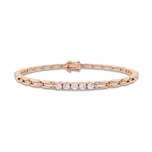 1 ctw Round Lab Grown Diamond Paper Clip Bracelet - 7 Inches 14K Rose Gold, DE, VS1