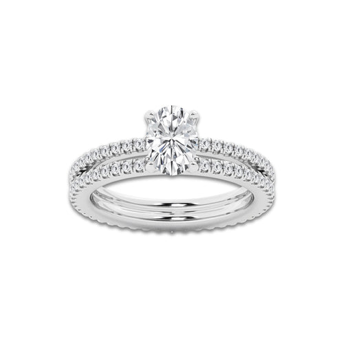 1.69 ctw Oval Lab-Grown Diamond Double Row Diamond Engagement Ring in Platinum for Women | Colorless E, VS1 Clarity, IGI Certified 1.00 ct Center Diamond