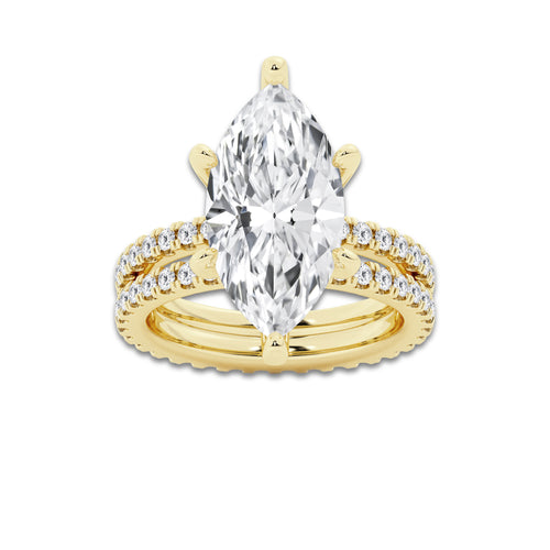 7.22 ctw Marquise Lab-Grown Diamond Double Row Diamond Engagement Ring in 14K Yellow Gold for Women | Colorless D, VVS1 Clarity, IGI Certified 6.00 ct Center Diamond