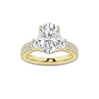 4.46 ctw Oval Lab-Grown Diamond Three Stone Double Row Engagement Ring in 14K Yellow Gold for Women | E Color, VS1 Clarity, IGI Certified 3.50 ct Center Diamond