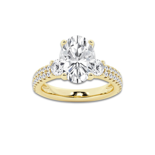 4.46 ctw Oval Lab-Grown Diamond Three Stone Double Row Engagement Ring in 14K Yellow Gold for Women | E Color, VS1 Clarity, IGI Certified 3.50 ct Center Diamond