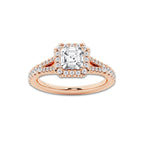 Nirvana 1 1/2 ctw Asscher Lab Grown Diamond Split Shank Halo Engagement Ring 14K Rose Gold, D, VVS | IGI Certified, 1 ct Center