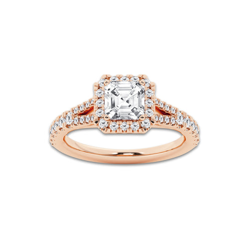Nirvana 1 1/2 ctw Asscher Lab Grown Diamond Split Shank Halo Engagement Ring 14K Rose Gold, D, VVS | IGI Certified, 1 ct Center