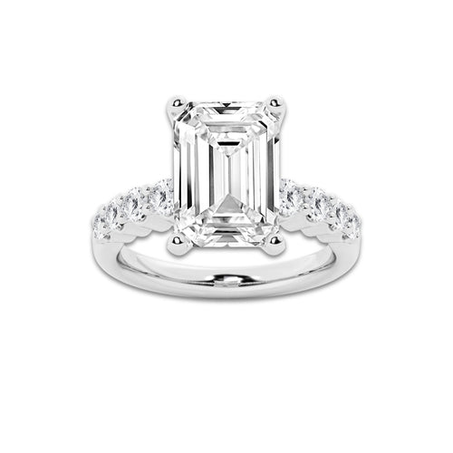 6.66 Ct Emerald Lab-Grown Diamond Half Eternity Engagement Ring in Platinum for Female, Colorless (D), VVS1 Clarity | IGI Certified, 6.00 Ct Center Diamond