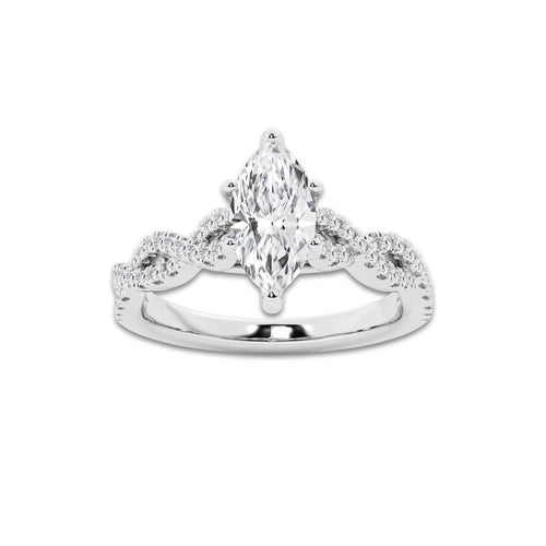 1.25 ctw Marquise Lab-Grown Diamond Twisted Shank Engagement Ring in Platinum for Women | E Color, VS1 Clarity, IGI Certified 1.00 ct Center Diamond