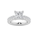 4.00 ctw Princess Lab-Grown Diamond Split-Prong Set Side Stone Engagement Ring in 14K White Gold for Women | Colorless E, VS1 Clarity, IGI Certified 3.00 ct Center Diamond