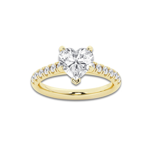 2.41 ctw Heart Lab-Grown Diamond Pave Engagement Ring in 14K Yellow Gold for Women | D Color, VVS1 Clarity, IGI Certified 2.00 ct Center Diamond