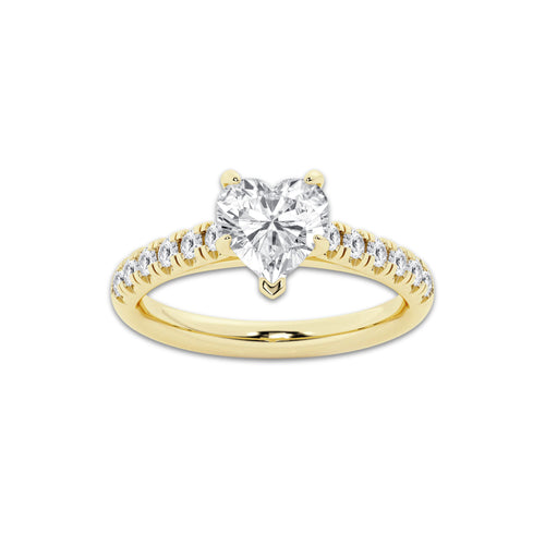 1.91 ctw Heart Lab-Grown Diamond Pave Engagement Ring in 14K Yellow Gold for Women | D Color, VVS1 Clarity, IGI Certified 1.50 ct Center Diamond