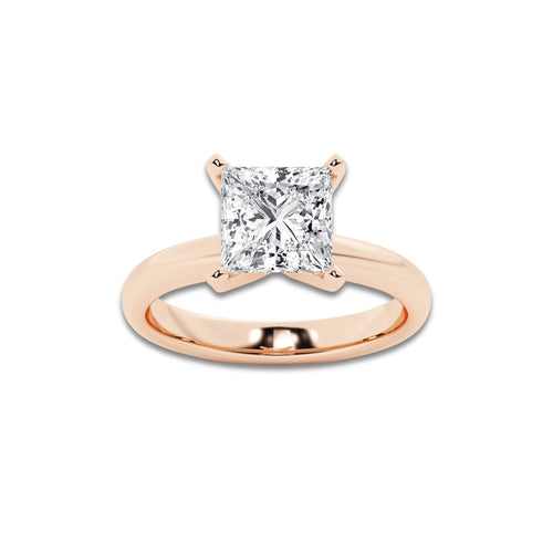 2.50 ctw Princess Lab-Grown Diamond Minimalist Engagement Ring in 14K Rose Gold for Women | E Color, VS1 Clarity, IGI Certified