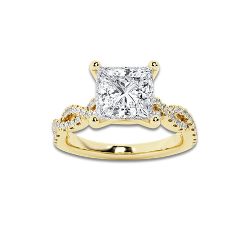 2.25 ctw Princess Lab-Grown Diamond Twisted Shank Engagement Ring in 14K Yellow Gold for Women | D Color, VVS1 Clarity, IGI Certified 2.00 ct Center Diamond