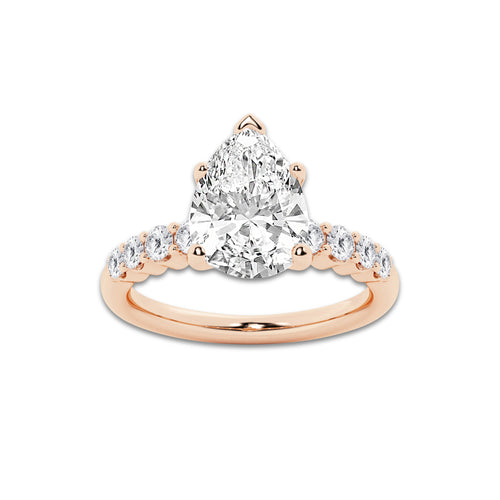 4.16 Ct Pear Lab-Grown Diamond Half Eternity Engagement Ring in 14K Rose Gold for Female, Colorless (D), VVS1 Clarity | IGI Certified, 3.50 Ct Center Diamond